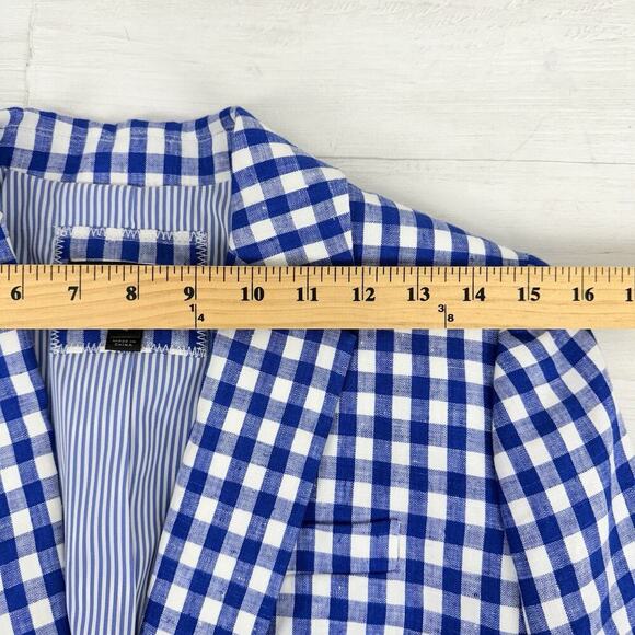 J.Crew Campbell Linen Blazer‎ Size 4 Gingham Blue Casual Office Career Preppy - Picture 12 of 16
